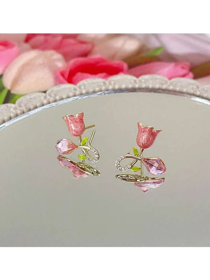 Pink Earrings Trendy Alloy Tulip Earrings Studs for Casual Outings Formal