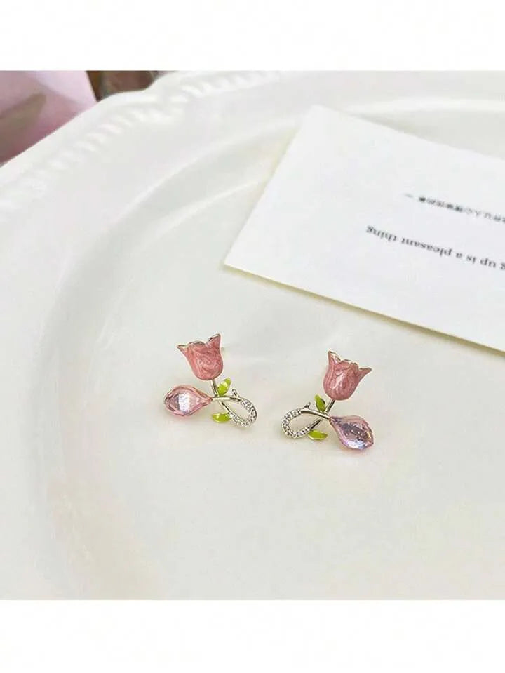 Pink Earrings Trendy Alloy Tulip Earrings Studs for Casual Outings Formal