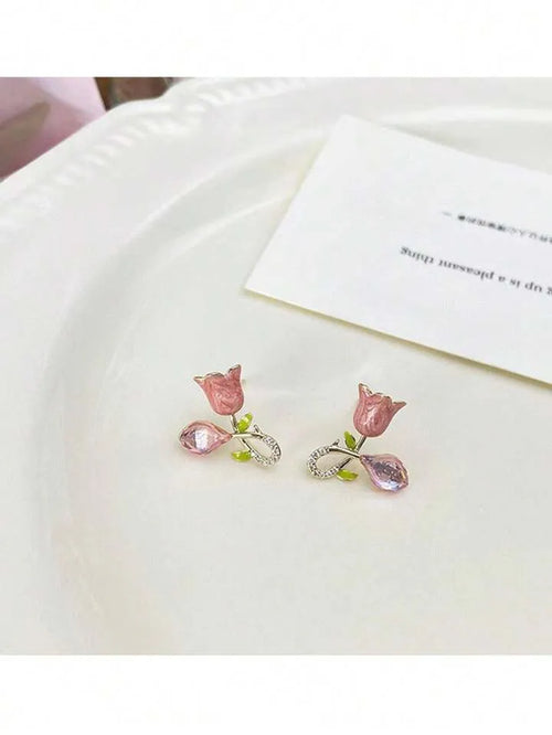 Pink Earrings Trendy Alloy Tulip Earrings Studs for Casual Outings Formal
